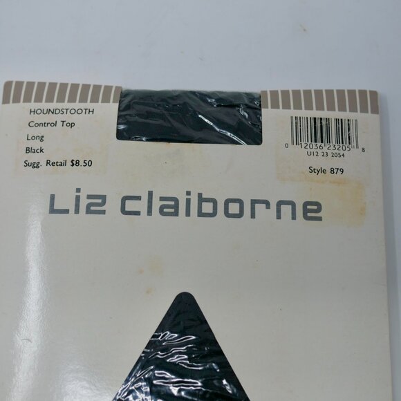 Vintage 90s Liz Claiborne Textured Pantyhose Control Top Houndstooth Black Long - Picture 2 of 3